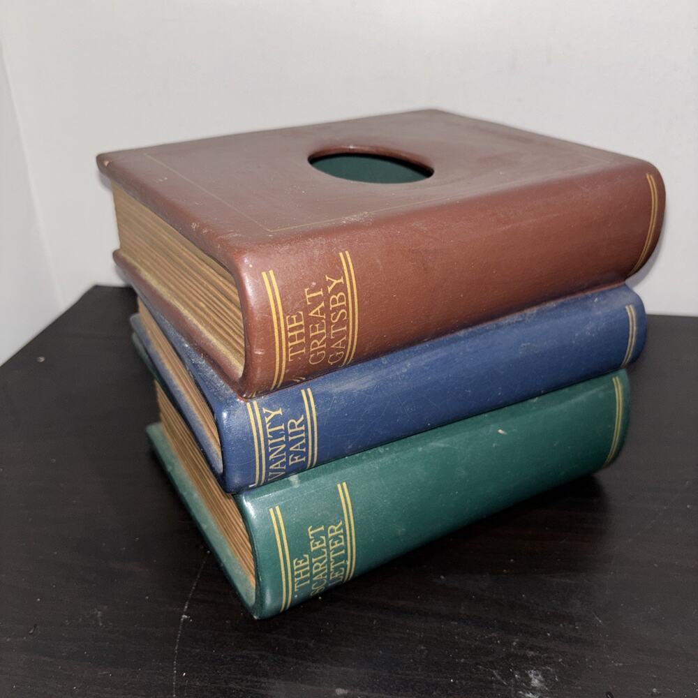 Vintage 1995 Faux Stack Of Library Books Tissue Box Cover Ceramic Bandwagon Inc